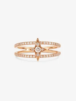 Anillo doble de oro rosa de 18K con estrella y 49 diamantes en talla brillante con un total de 0,29 cts