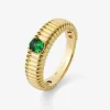 Anillo gallonado de oro amarillo de 18K con esmeralda verde en talla oval