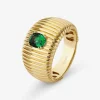 Anillo gallonado de oro amarillo de 18K con esmeralda en talla oval