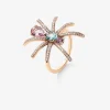 Anillo insecto de oro rosa de 18K con diamante y turmalina
