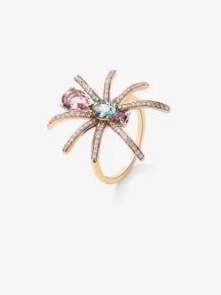 Anillo insecto de oro rosa de 18K con diamante y turmalina