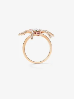 Anillo insecto de oro rosa de 18K con diamante y turmalina