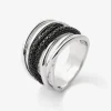 Anillo multibrazo cruzado de plata 925 con 97 espinelas negras en talla brillante