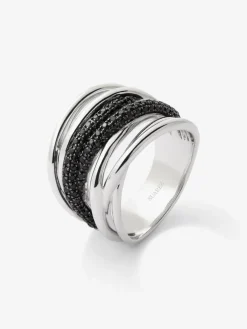Anillo multibrazo cruzado de plata 925 con 97 espinelas negras en talla brillante