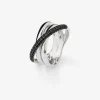 Anillo multibrazo cruzado de plata 925 con espinelas negras en talla brillante