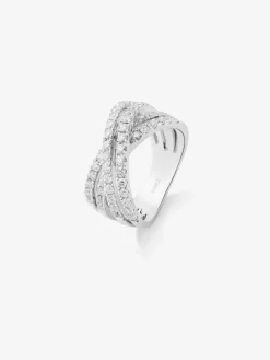 Anillo multibrazo cruzado de oro blanco de 18K con 52 diamantes en talla brillante con un total de 1,12 cts