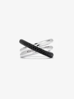 Anillo multibrazo cruzado de plata 925 con espinelas negras en talla brillante