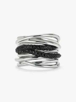 Anillo multibrazo cruzado de plata 925 con 97 espinelas negras en talla brillante