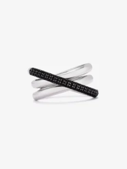Anillo multibrazo cruzado de plata 925 con espinelas negras en talla brillante