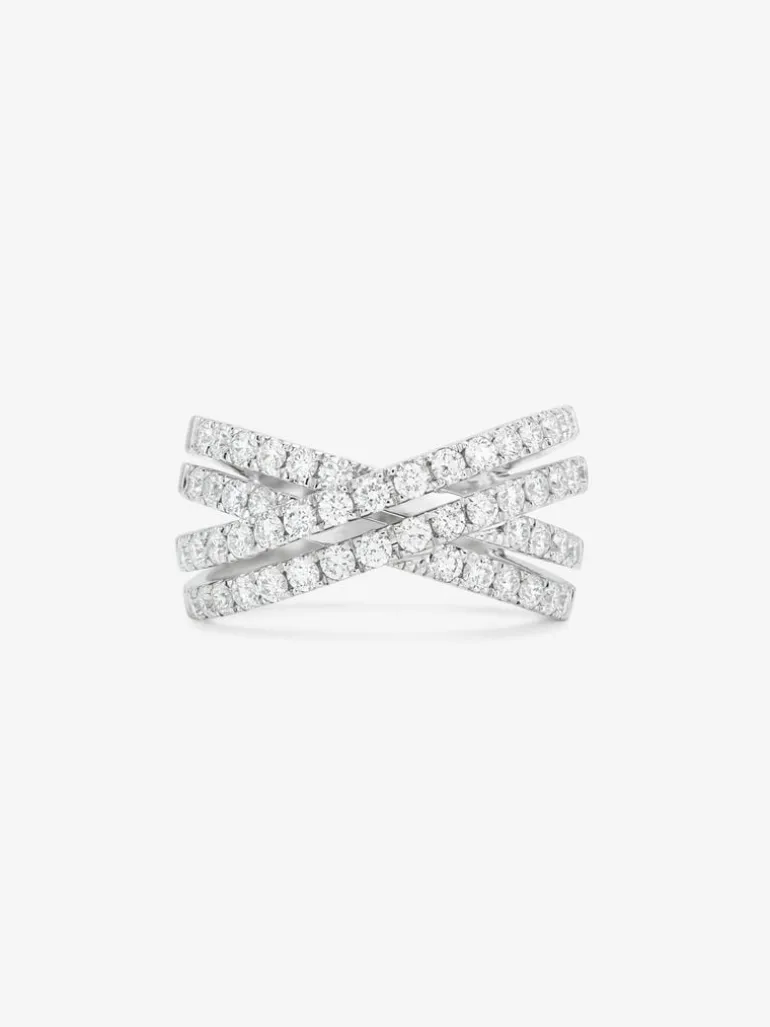 Anillo multibrazo cruzado de oro blanco de 18K con 52 diamantes en talla brillante con un total de 1,12 cts