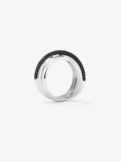 Anillo multibrazo cruzado de plata 925 con espinelas negras en talla brillante