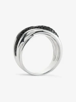 Anillo multibrazo cruzado de plata 925 con 97 espinelas negras en talla brillante