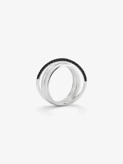 Anillo multibrazo cruzado de plata 925 con espinelas negras en talla brillante