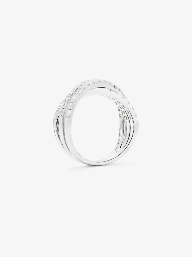 Anillo multibrazo cruzado de oro blanco de 18K con 52 diamantes en talla brillante con un total de 1,12 cts
