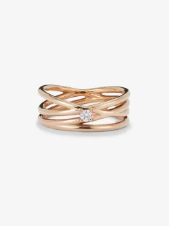 Anillo multibrazo de oro rosa de 18K con diamante blanco en talla brillante