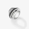 Anillo multibrazo de plata con 57 espinelas negras en talla brillante con un total de 0,71 cts