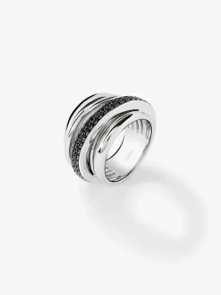 Anillo multibrazo de plata con 57 espinelas negras en talla brillante con un total de 0,71 cts