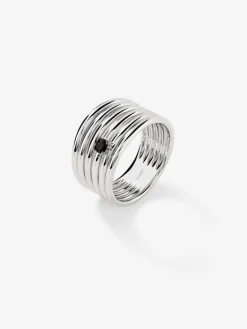 Anillo multibrazo de plata 925 con espinela negra en talla brillante
