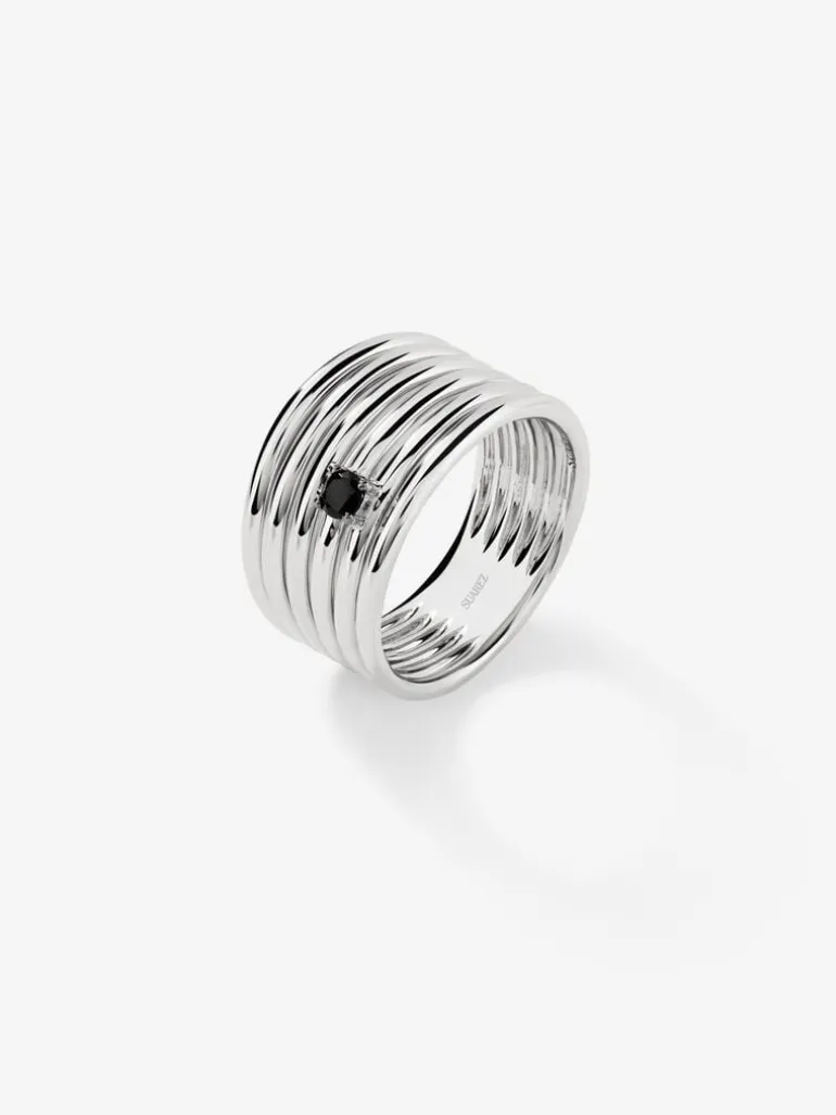 Anillo multibrazo de plata 925 con espinela negra en talla brillante