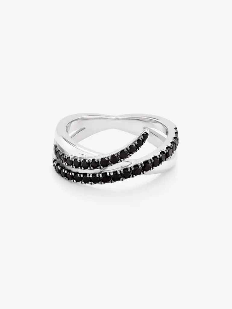 Anillo multibrazo de plata 925 con 32 espinelas negras en talla brillante