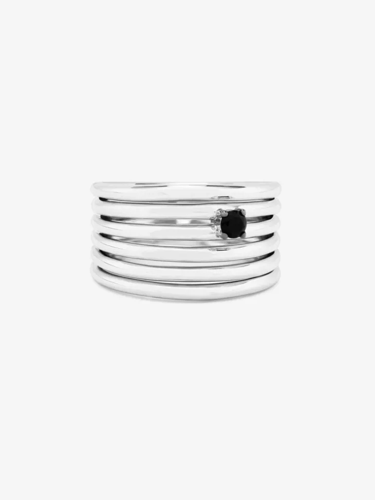 Anillo multibrazo de plata 925 con espinela negra en talla brillante