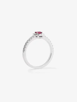 Anillo orla de oro blanco de 18K con rubi y diamante