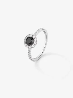 Anillo orla de oro de 18K con diamante negro y diamante blanco