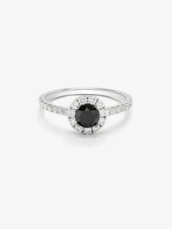 Anillo orla de oro de 18K con diamante negro y diamante blanco