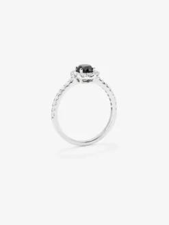 Anillo orla de oro de 18K con diamante negro y diamante blanco