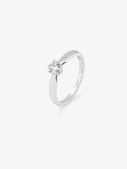 Anillo solitario de compromiso de oro blanco de 18K con diamante central de 0,3 quilates