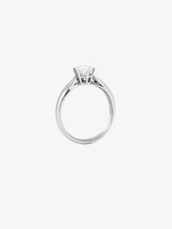 Anillo solitario de compromiso de oro blanco de 18K con diamante central de 0,5 quilates