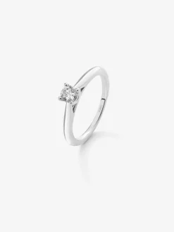 Anillo solitario de oro blanco de 18K con diamante blanco en talla brillante de 0,4 cts