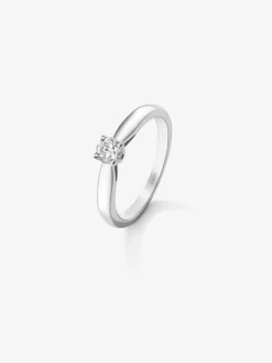 Anillo solitario de oro blanco de 18K con diamante en talla brillante de 0,15 cts