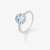 Anillo solitario de oro blanco de 18K con aguamarina y diamantes