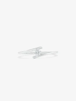 Anillo solitario de oro blanco de 18K con diamante en talla brillante de 0,1 cts