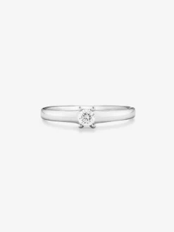 Anillo solitario de oro blanco de 18K con diamante en talla brillante de 0,15 cts