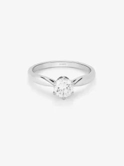 Anillo solitario de oro blanco de 18K con diamante en talla brillante de 0,4 cts