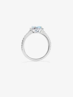 Anillo solitario de oro blanco de 18K con aguamarina y diamantes