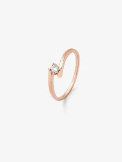 Anillo solitario de oro rosa de 18K con diamante en talla brillante de 0,1 cts