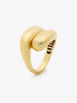 Anillo tú y yo de oro amarillo de 18K con diamante en talla brillante de 0,02 cts