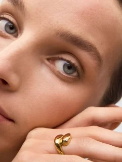 Anillo tú y yo de oro amarillo de 18K con diamante en talla brillante de 0,02 cts