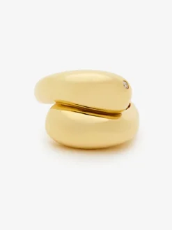 Anillo tú y yo de oro amarillo de 18K con diamante en talla brillante de 0,02 cts