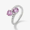 Anillo tú y yo de oro blanco de 18K con 2 zafiros rosas en talla brillante de 1,78 cts y diamantes en talla brillante con un total de 0,34 cts