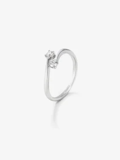 Anillo tú y yo de oro blanco de 18K con 2 diamantes en talla brillante con un total de 0,19 cts