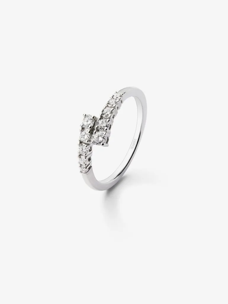 Anillo tú y yo de oro blanco de 18K con 10 diamantes en talla brillante con un total de 0,4 cts