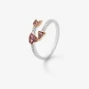 Anillo tú y yo de oro blanco y rosa de 18K con corazón y flecha, diamantes blancos y zafiros rosas