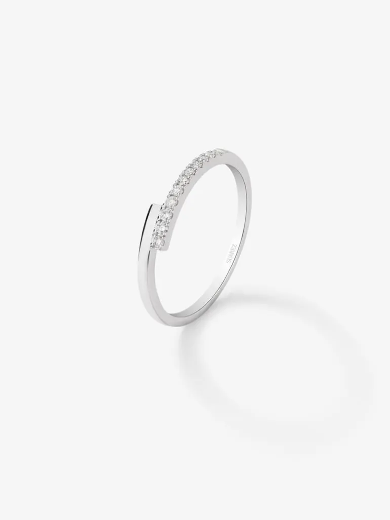 Anillo tú y yo de oro blanco de 18K con 11 diamantes en talla brillante con un total de 0,1 cts