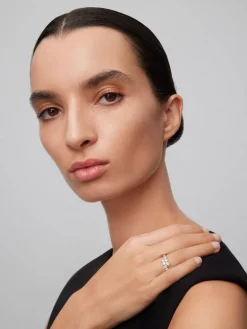 Anillo tú y yo de oro blanco de 18K con diamantes blancos en talla brillante de 1,15 cts