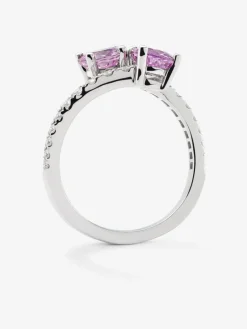 Anillo tú y yo de oro blanco de 18K con 2 zafiros rosas en talla brillante de 1,78 cts y diamantes en talla brillante con un total de 0,34 cts