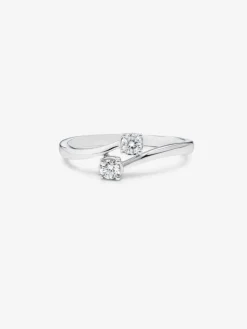 Anillo tú y yo de oro blanco de 18K con 2 diamantes en talla brillante con un total de 0,19 cts